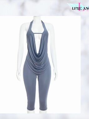 Gray Draped Halter Two Piece Set